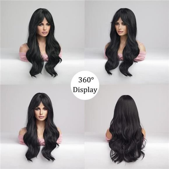 Women Cosplay Daily Natural Hair Wig Heat Resistant Fiber - Black main image 5
